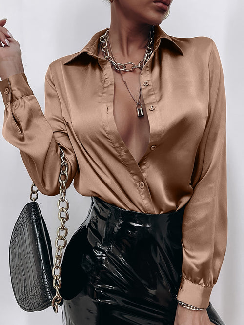 Front Button Satin Solid Blouse