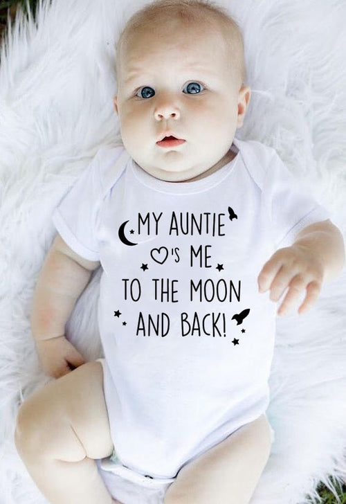 My auntie take me to the moon and back print baby rompers short sleeve newborn clothing infant rompers toddler clothes - Vineze ™